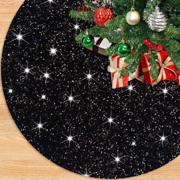 PATYDEST Black Christmas Tree Skirt 36 Inch Sparkly Sequin Tree Skirt Velvet Tree Skirt Holiday Tree Mat for for Artificial Trees Fall Christmas Tree Skirts for Black Christmas Tree Decorations - Image 1